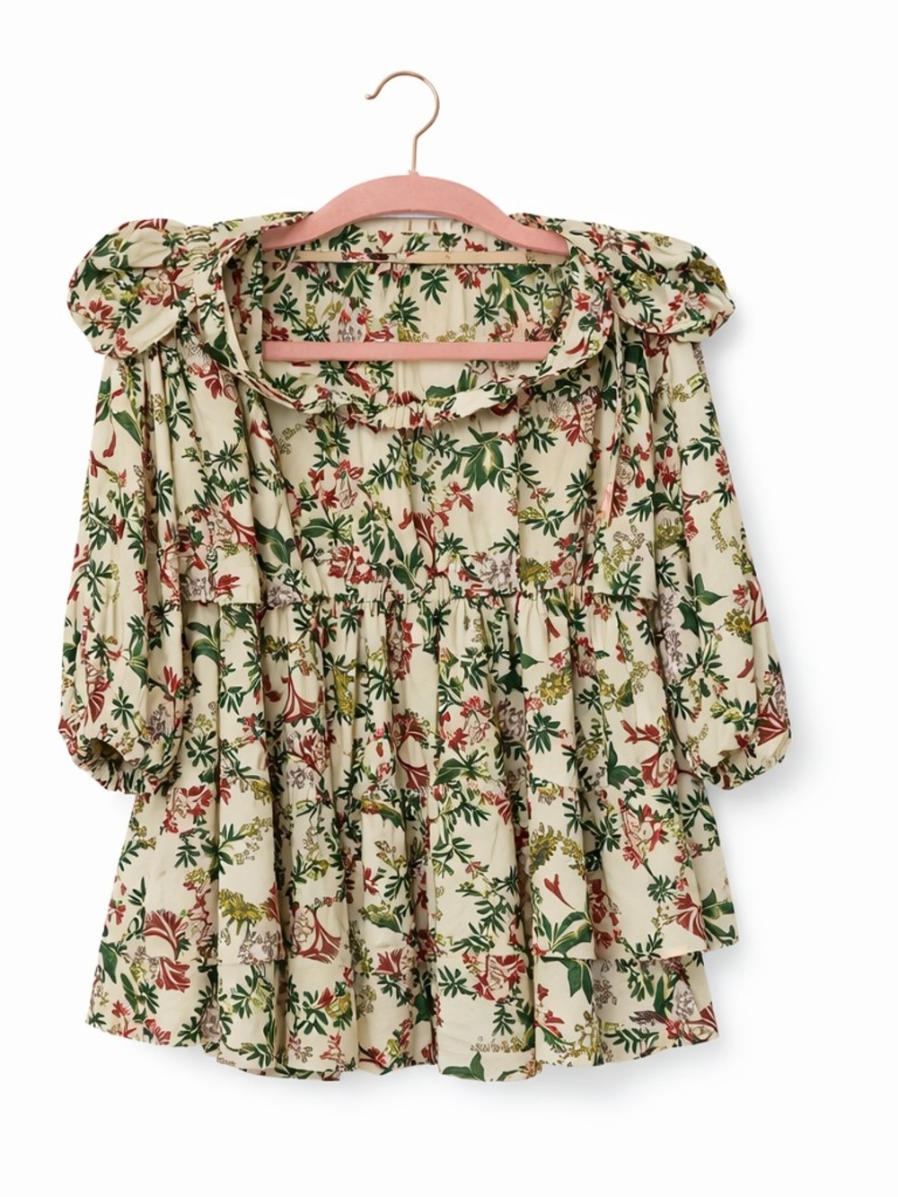 Floral Ruffle Peasant Top for Kids - Cream & Green